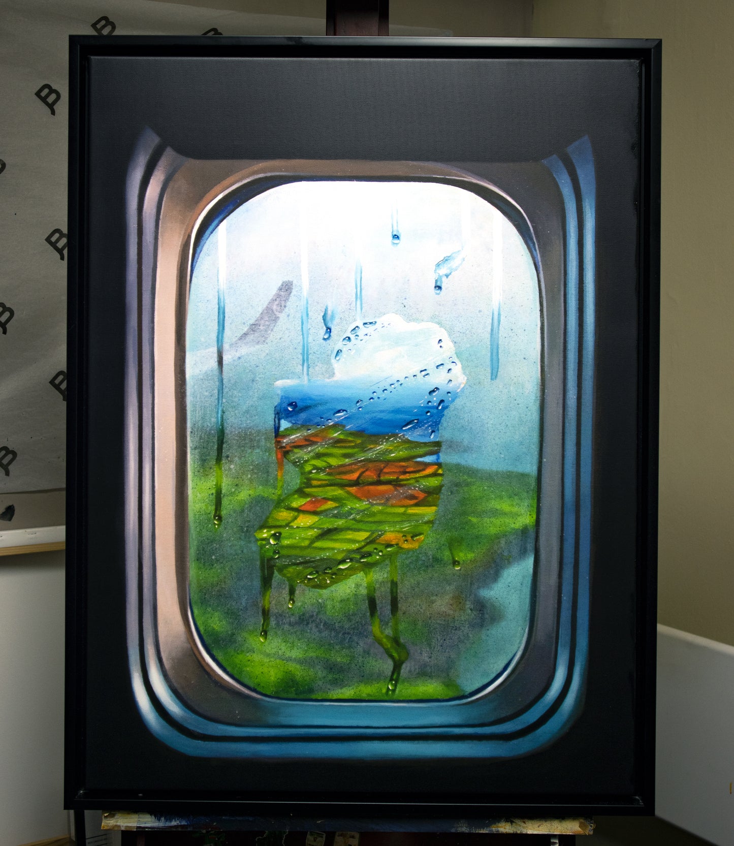 "It'll Fly In" 80cm x 60cm Hand Embellished Canvas print - Black Frame